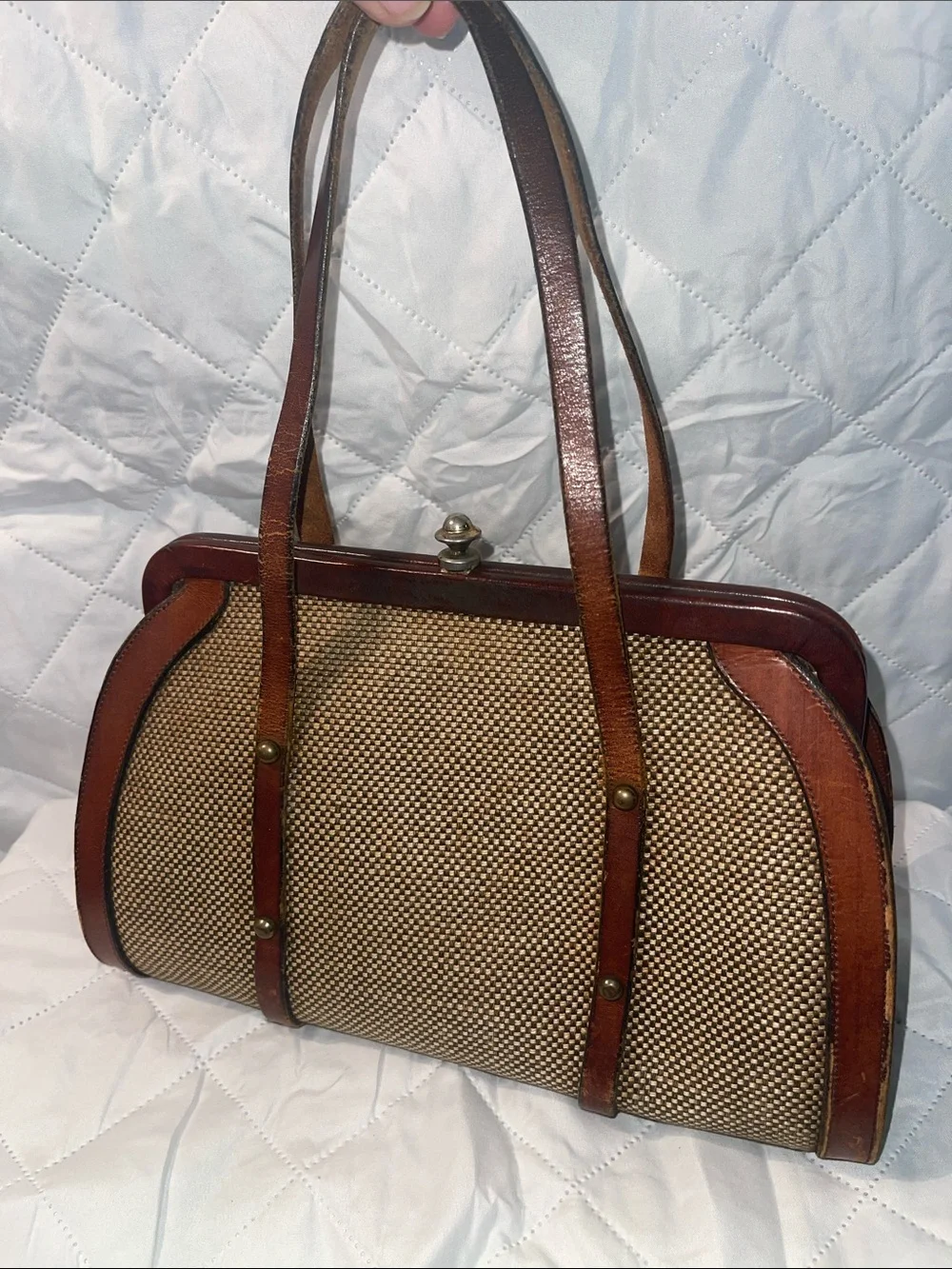 Vintage John Romaine Pocketbook purse Dr. Bag Tweed and Leather